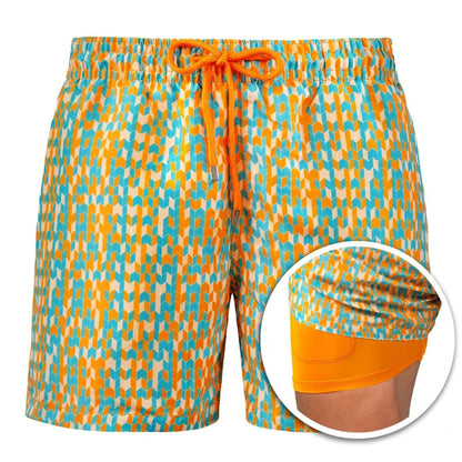 Men's Double Layer Polyester Sports Print Shorts