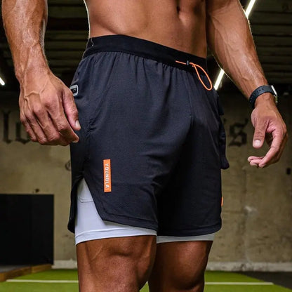 Men's Double Layer Stretch Shorts for Fitness Exercise