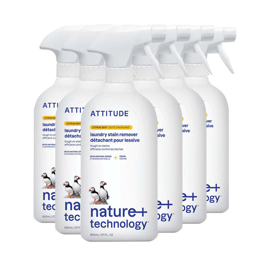 ATTITUDE Laundry Stain Remover Plant and Mineral-Based Ingredients Vegan and Cruelty-free Household Products Citrus Zest 27.1 Fl Oz (Pack of 6)