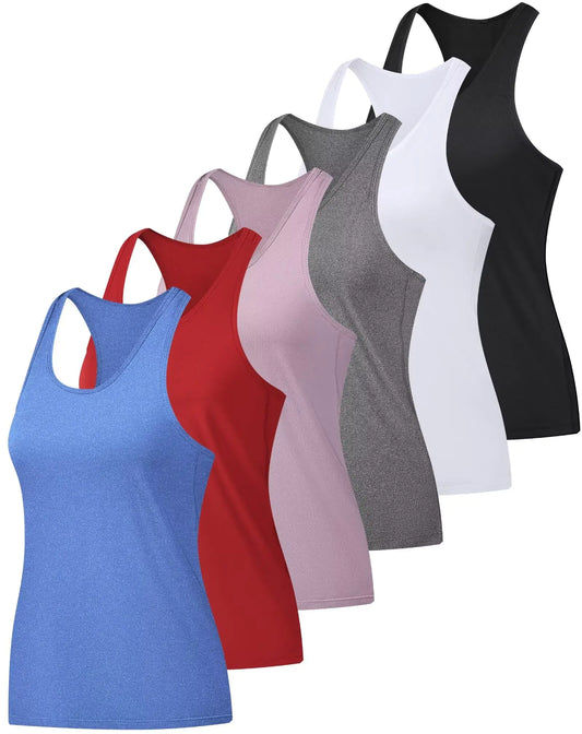 6 Pack Womens Workout Tank Tops Athletic Yoga Racerback Tank Tops Sleeveless Sport Gym Running Quick-Dry Shirts Slim Fit-S