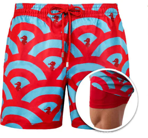 Men's Double Layer Polyester Sports Print Shorts