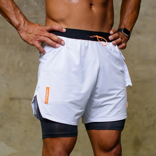 Men's Double Layer Stretch Shorts for Fitness Exercise