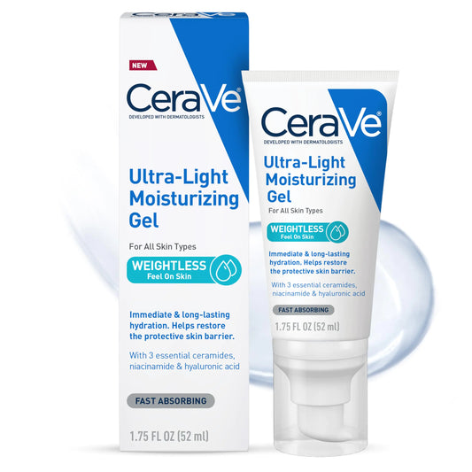 CeraVe Ultra-Light Moisturizing Gel Hydrating Gel Face Moisturizer with Ceramides Niacinamide Hyaluronic Acid Fragrance Free Oil-Free Weightless Mattifying Moisturizer 1.75 FL Oz