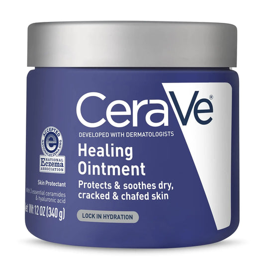 CeraVe Healing Ointment Hydrating Skin Protectant With Petrolatum Hyaluronic Acid & Ceramides Face & Body Skin Barrier Repair For Cracked Chafed Dry Skin Fragrance Free & Lanolin Free 12 Oz