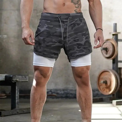 Men's 2 in 1 Running Shorts Gym Fitness Shorts with Pockets Summer Sportswear Quick Dry Stretch M-XXXL
