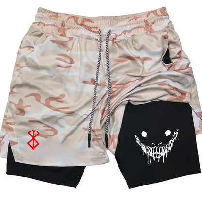 Men's 2 in 1 Running Shorts Gym Fitness Shorts with Pockets Summer Sportswear Quick Dry Stretch M-XXXL