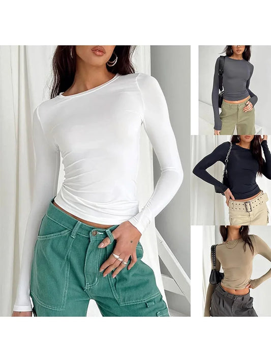 "Effortless edge meets everyday comfort. This slim-fit long sleeve tee hugs your shape without clinging — perfect for layering or owning the look solo. Designed for spring & autumn vibes with soft-stretch fabric you’ll re