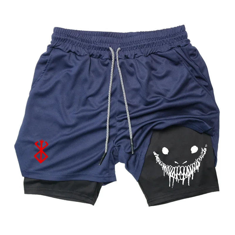 Men's 2 in 1 Running Shorts Gym Fitness Shorts with Pockets Summer Sportswear Quick Dry Stretch M-XXXL