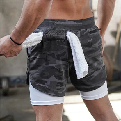 Men's 2 in 1 Running Shorts Gym Fitness Shorts with Pockets Summer Sportswear Quick Dry Stretch M-XXXL