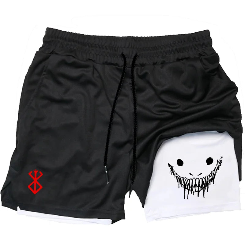 Men's 2 in 1 Running Shorts Gym Fitness Shorts with Pockets Summer Sportswear Quick Dry Stretch M-XXXL