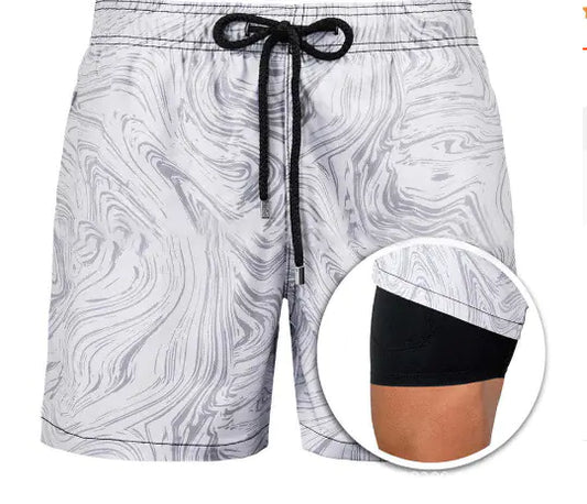 Men's Double Layer Polyester Sports Print Shorts