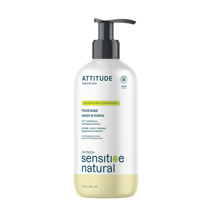 ATTITUDE Moisturizing Hand Soap for Sensitive Skin Enriched with Oat and Argan Oil EWG Verified Plant and Mineral-Based Ingredients Vegan & Cruelty-free 16 Fl Oz