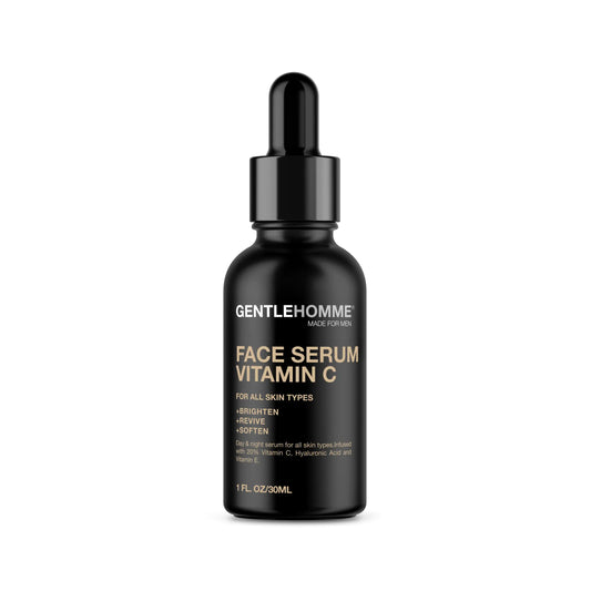Gentlehomme - Vitamin C Face Serum - Men’s Facial Serum - With 20% Vitamin C Hyaluronic Acid & Vitamin E - Helps Brighten Revive & Soften Skin - Day & Night Serum - All Skin Types - Vegan - 1oz