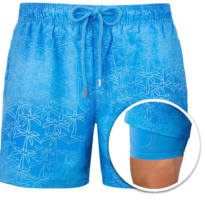 Men's Double Layer Polyester Sports Print Shorts