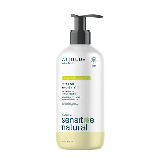 ATTITUDE Moisturizing Hand Soap for Sensitive Skin Enriched with Oat and Argan Oil EWG Verified Plant and Mineral-Based Ingredients Vegan & Cruelty-free 16 Fl Oz