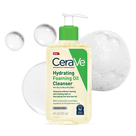CeraVe Hydrating Foaming Oil Cleanser Moisturizing Cleanser for Face & Body Squalane Oil + Hyaluronic Acid + Ceramides For Dry to Very Dry Skin Fragrance Free & Residue Free 8 FL Oz