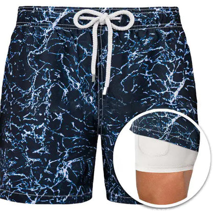 Men's Double Layer Polyester Sports Print Shorts
