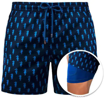 Men's Double Layer Polyester Sports Print Shorts