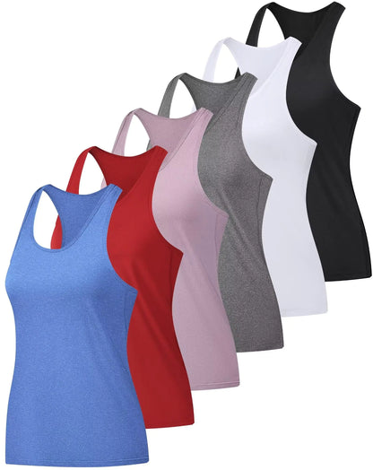 6 Pack Womens Workout Tank Tops Athletic Yoga Racerback Tank Tops Sleeveless Sport Gym Running Quick-Dry Shirts Slim Fit-S