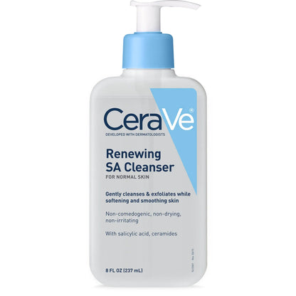 CeraVe SA Cleanser | Salicylic Acid Cleanser with Hyaluronic Acid Niacinamide & Ceramides| BHA Exfoliant for Face | Fragrance Free Non-Comedogenic | 8 Ounce