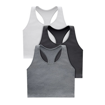 Hanes Womens Originals Racerback Top Cropped Tank with Built-in Bra 3-Pack Black/White/Concrete Heather X-Large