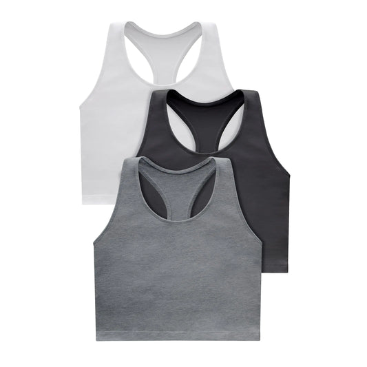 Hanes Womens Originals Racerback Top Cropped Tank with Built-in Bra 3-Pack Black/White/Concrete Heather X-Large